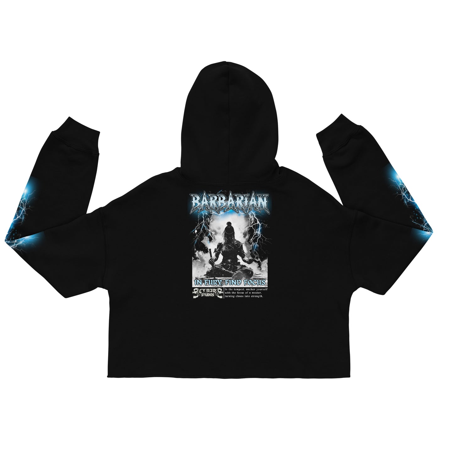 BRN001Cf In Fury, Find Focus Meditative Warrior Cropped Hoodie
