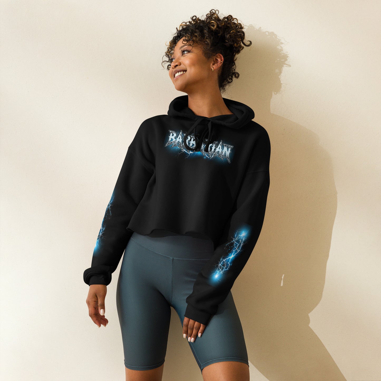 BRN001Cf In Fury, Find Focus Meditative Warrior Cropped Hoodie