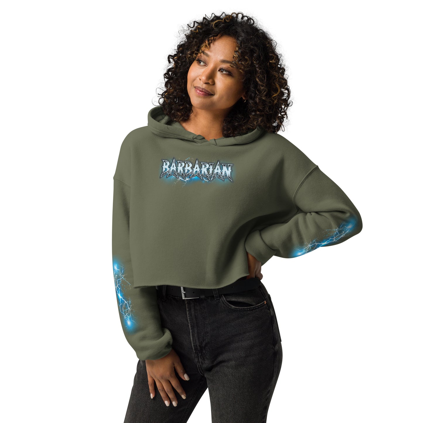 BRN001Cf In Fury, Find Focus Meditative Warrior Cropped Hoodie