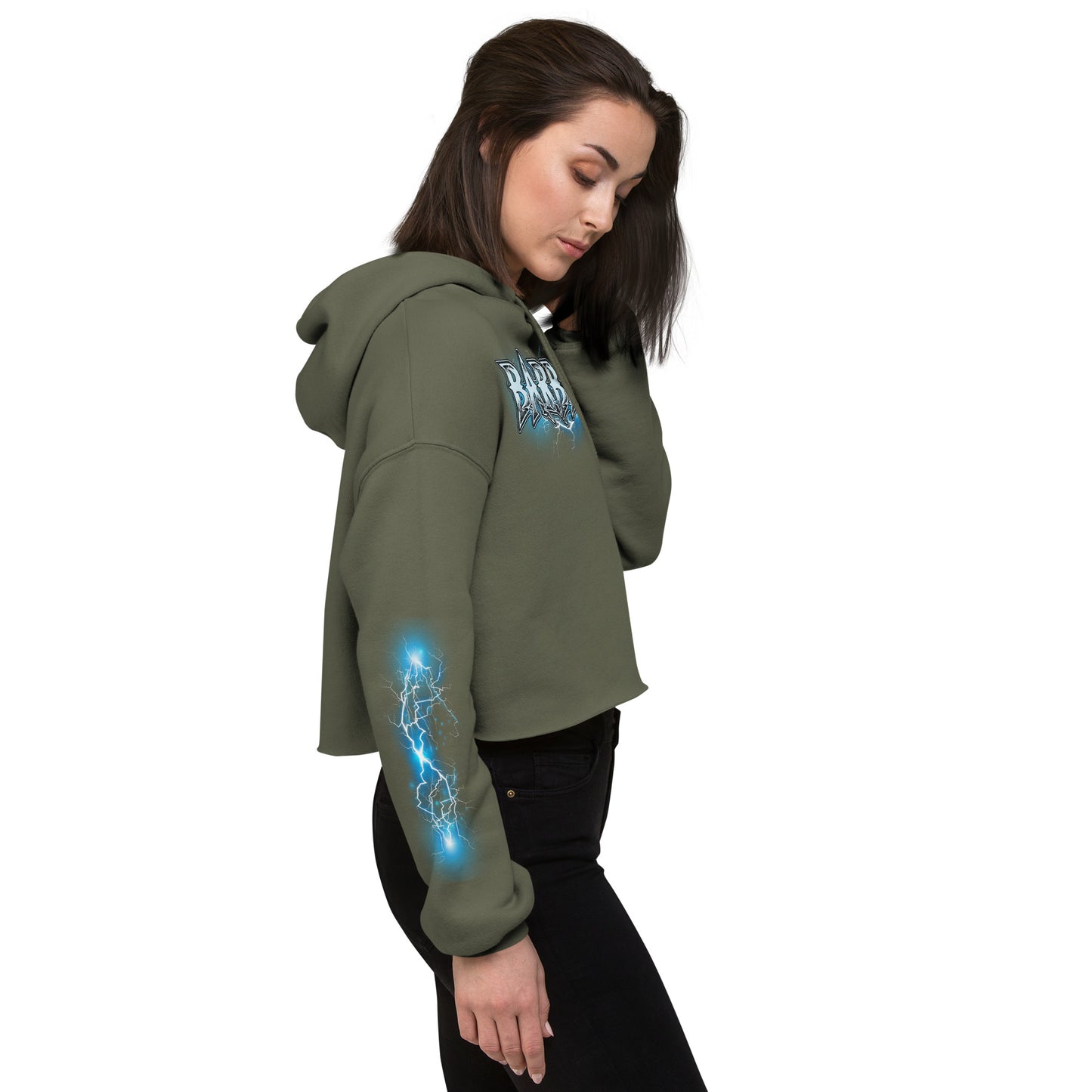 BRN001Cf In Fury, Find Focus Meditative Warrior Cropped Hoodie