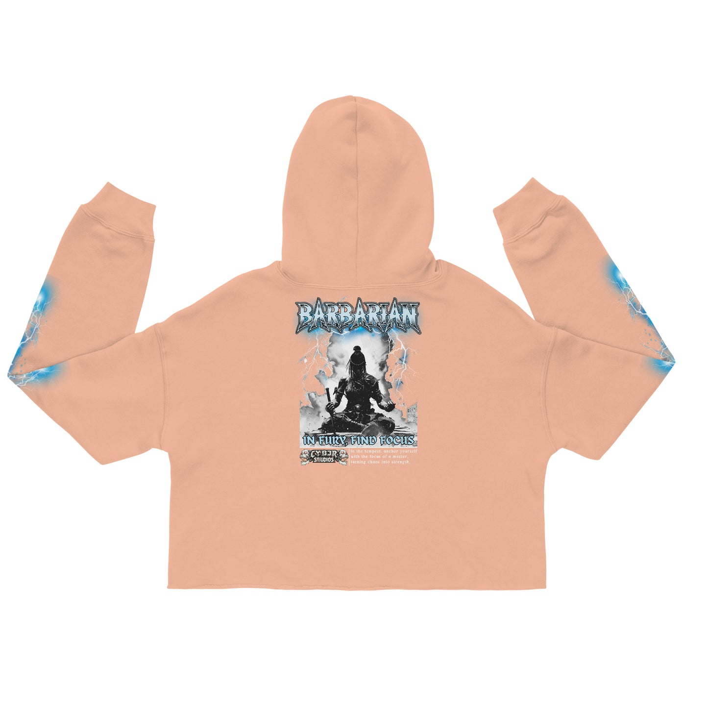 BRN001Cf In Fury, Find Focus Meditative Warrior Cropped Hoodie