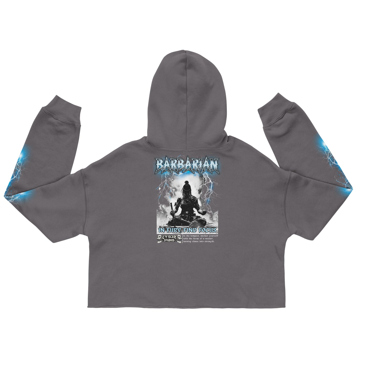 BRN001Cf In Fury, Find Focus Meditative Warrior Cropped Hoodie